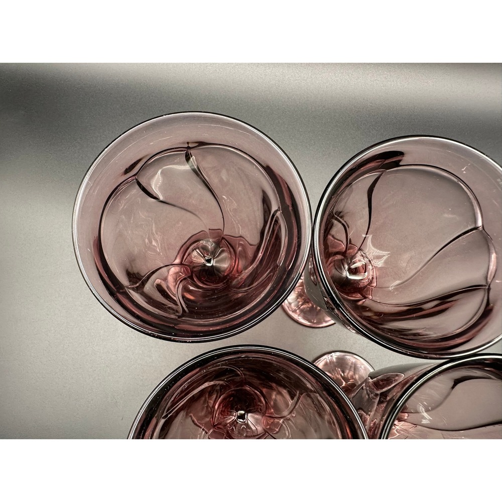 Set of 4 Noritake Sweet Swirl Amethyst Glass Goblets Vintage Purple Wine Water - Picture 13 of 13